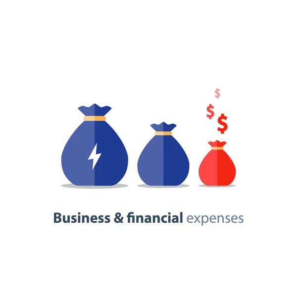 Financial shrinkage, business devaluation, budget deficit, corporate expenses, income lowering, vector icon — Stock Vector