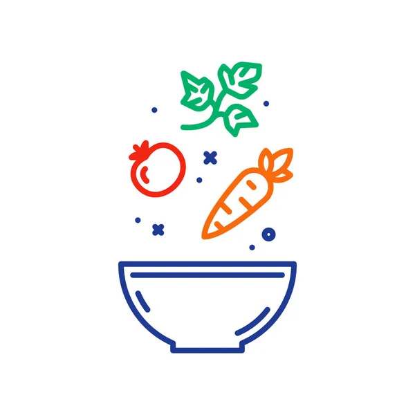 Resep salad, sayuran segar, makanan sehat, ikon vektor - Stok Vektor