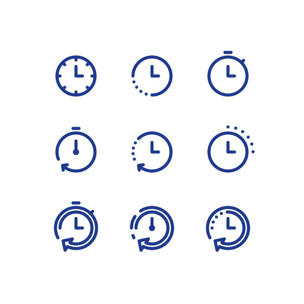 Набор значков временных часов, быстрая доставка, быстрое обслуживание, рабочие часы — стоковый вектор