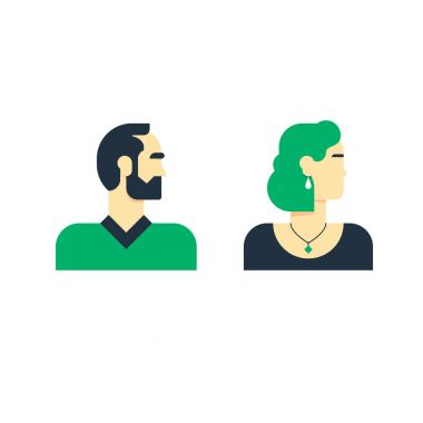 Adam, kadın yan görünüm, yarım yüz baş, katip Servisi, techer, ofis personeli