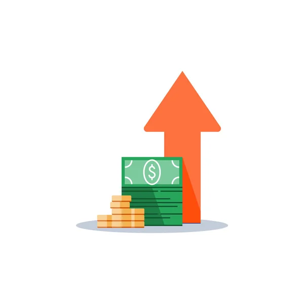 Einkommenssteigerung, Finanzstrategie, Kapitalrendite, Mittelbeschaffung, langfristige Steigerung, Einnahmenwachstum, Kreditrate — Stockvektor