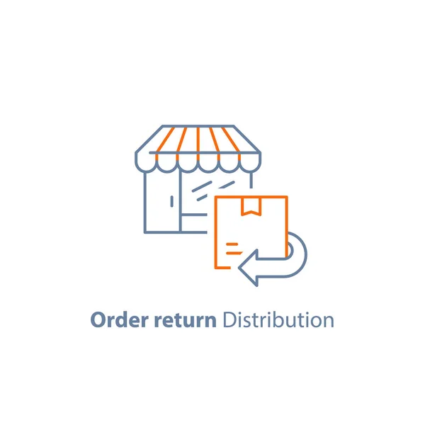 Skifte plocka upp punkt, returorder box tillbaka till butiken, garanti byte koncept, distributionstjänster, leverans köp — Stock vektor