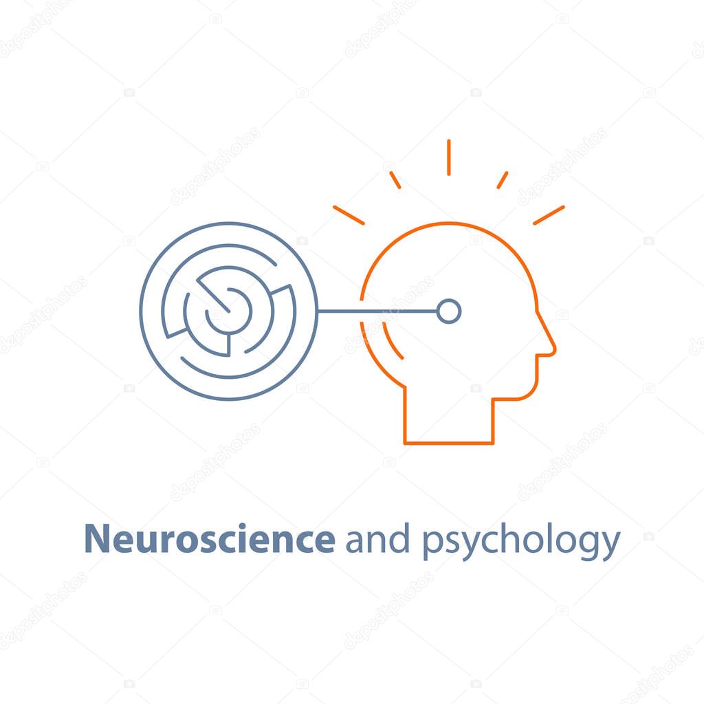 Circle labyrinth, brain training task, logic game, strategic concept, cognitive skills, simple solutions, problem solving, vector line icon, thin stroke