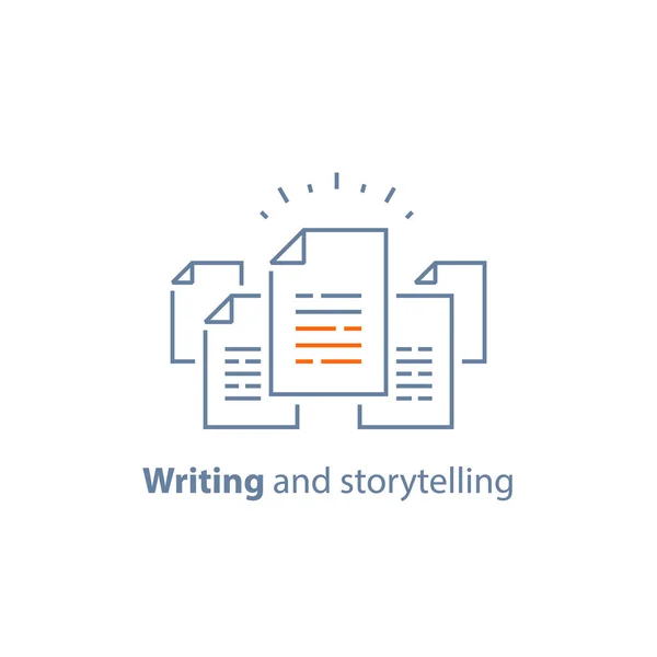 Contractvoorwaarden, document papier, schrijven en storytelling concept, korte samenvatting — Stockvector