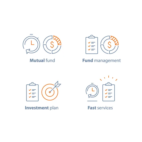 Estrategia de inversión, solución financiera, plan de negocios, gestión de proyectos, resumen financiero, informe breve, servicio rápido — Vector de stock