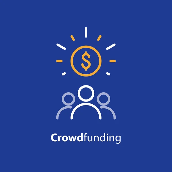 Donar dinero, icono de línea de crowdfunding, concepto de inversión y consolidación — Archivo Imágenes Vectoriales