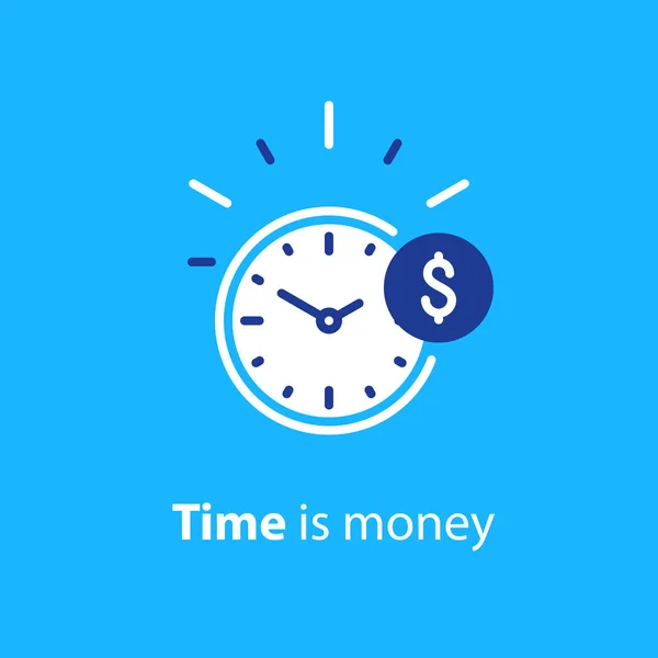 Concept financier, investissement en argent, le temps est l'icône de la ligne d'argent — Image vectorielle
