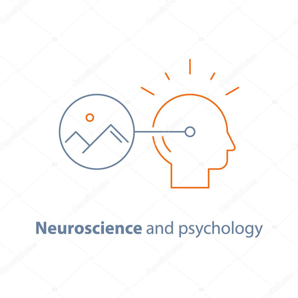 Neuroscience and psychology, Imagination concept, optical illusions, design ideas, vector line icon, thin stroke