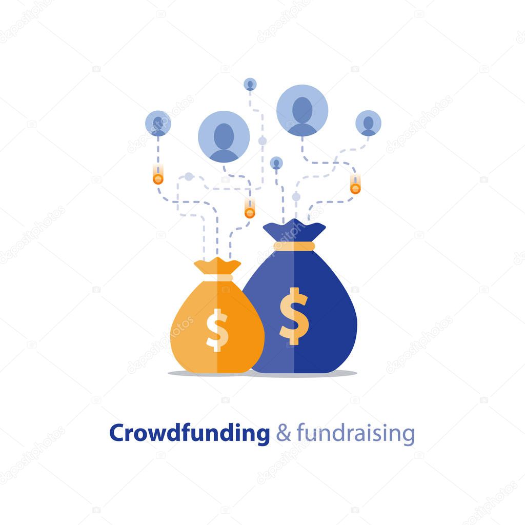 Fundraising campaign, crowdfunding concept, charity donation, vector illustration