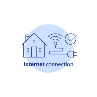 Ev kablosuz kavramı, kablosuz ağ, Internet Bağlantı Hizmetleri, akıllı ev, vektör kontur simgesini