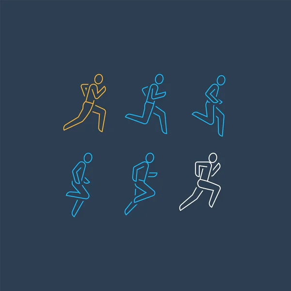 Logo du coureur, icône de ligne de la personne qui court, séquence de mouvement, concept de marathon et de triathlon — Image vectorielle