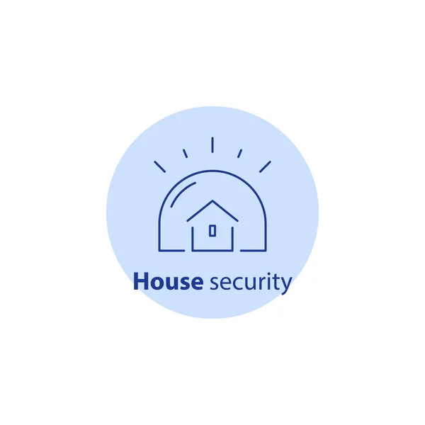 Dom system alarmowy straży, bezpieczeństwa w domu, przed włamaniem, właściwość przerwa w ubezpieczenia, ikona obrysu — Wektor stockowy