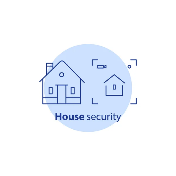 Haus-Videoüberwachung, Alarmanlage, Haussicherheit, Einbruchschutz, Einbruch in die Versicherung, Schlaganfall-Symbol — Stockvektor