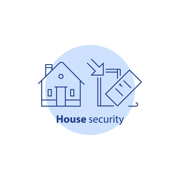 Dom system straży, bezpieczeństwa w domu, przed włamaniem, właściwość przerwa w ubezpieczenia, ikona obrysu — Wektor stockowy