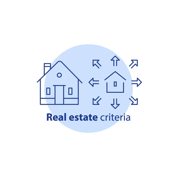 Concetto di estensione, servizi di ampliamento della casa, costruzione di casa aggiunta, ristrutturazione e ricostruzione, opzioni immobiliari — Vettoriale Stock