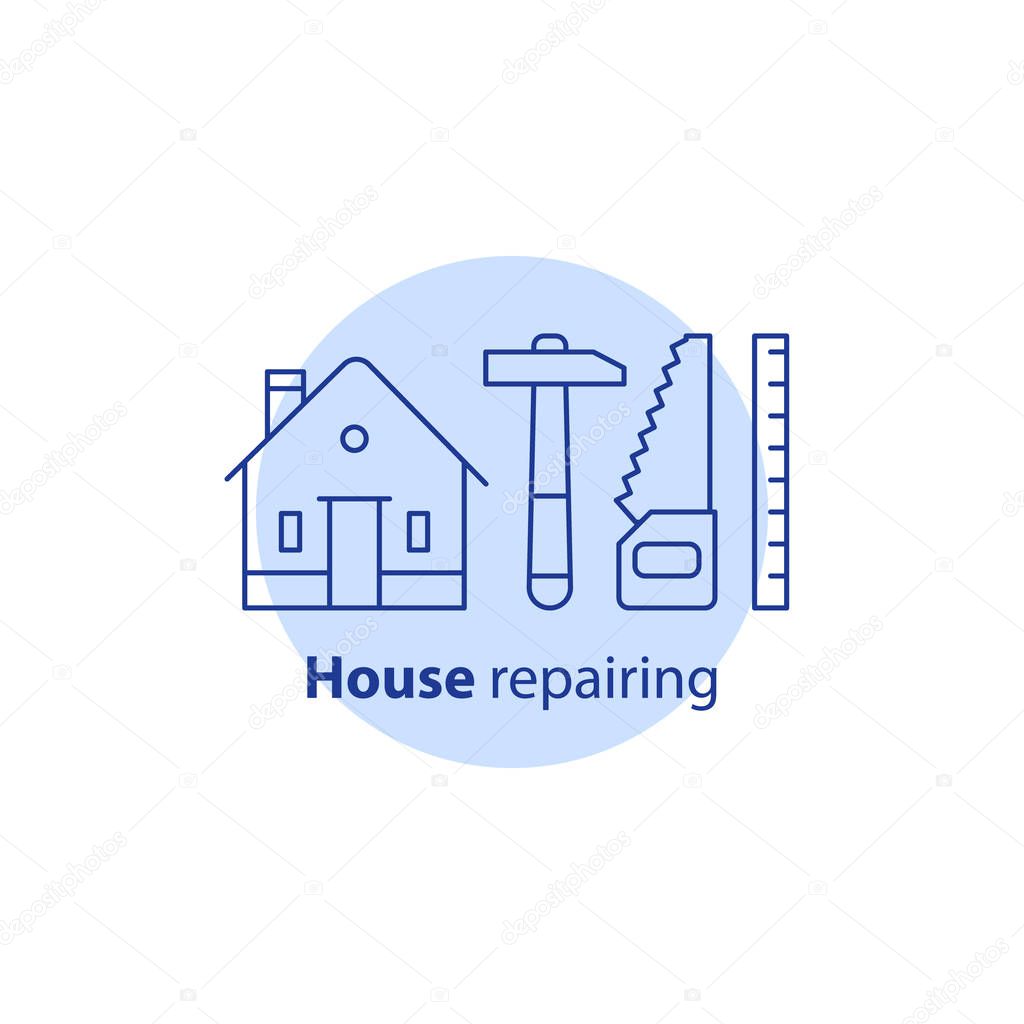 Concepto de carpintero, servicios de reparación de casas, mejora y  mantenimiento del hogar, remodelación y renovación, icono de vector de  construcción Vector de stock por ©Stmool 181099262, image size:1024x1024