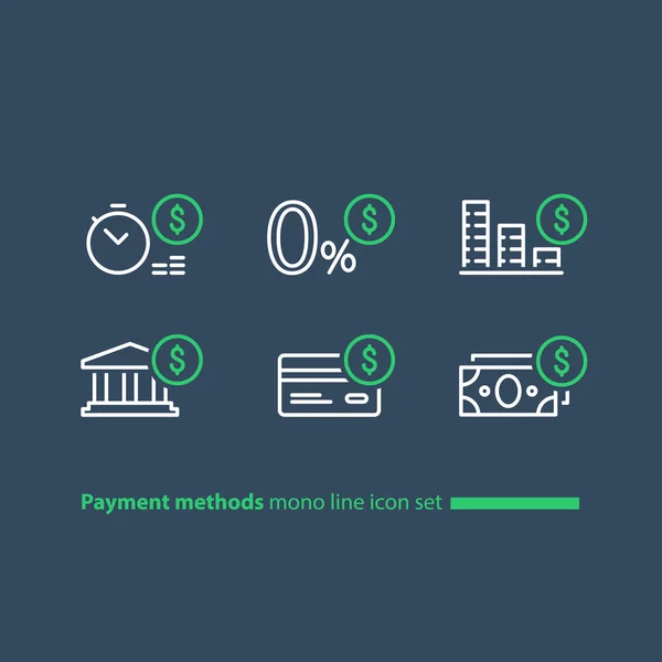 买信贷理念、 分期付款、 零佣金优惠线图标 — 图库矢量图片