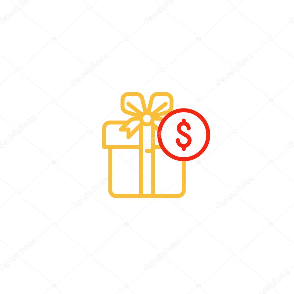 Gift box money line icon, reward concept, discount offer