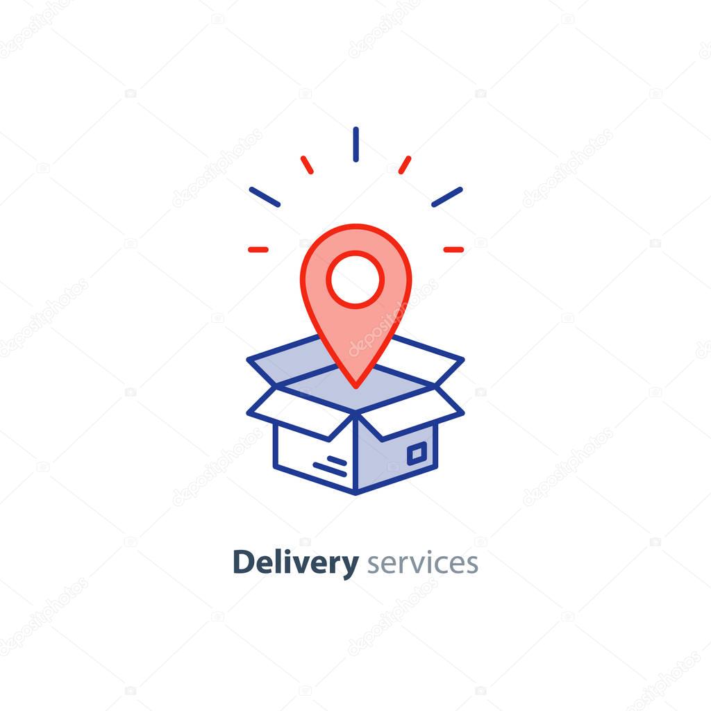 Delivery and packaging, transportation services line icon