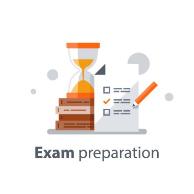 Cevap, anket formu, sınava hazırlık, okul test, kontrol listesi ve kum saati seçme