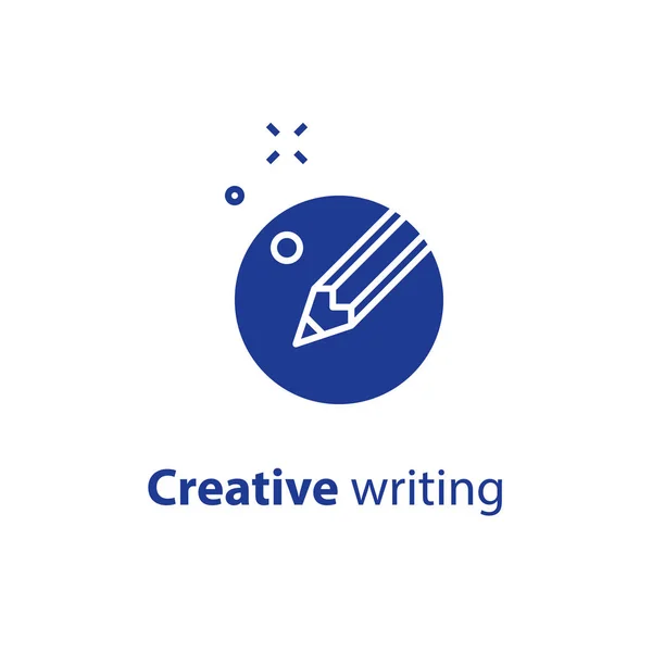 Lápis em círculo, escrita de cópia, escrita de conteúdo, conceito de narrativa criativa, ícone de vetor — Vetor de Stock