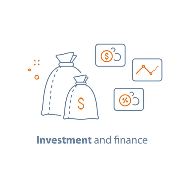 Crescimento do capital, taxa de juro, aumento de rendimento, investimento a longo prazo, análise financeira, fazer dinheiro, angariação de fundos —  Vetores de Stock