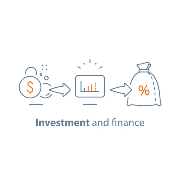 Crecimiento de capital, altos intereses, aumento de ingresos, inversión a largo plazo, beneficio financiero, ganar dinero, recaudación de fondos, ahorro de pensiones — Vector de stock