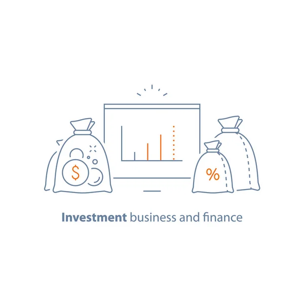 Kapitaalgroei, rente, verhoging van de inkomsten, investering op lange termijn, financiële analyse, geld verdienen, fondsenwerving — Stockvector