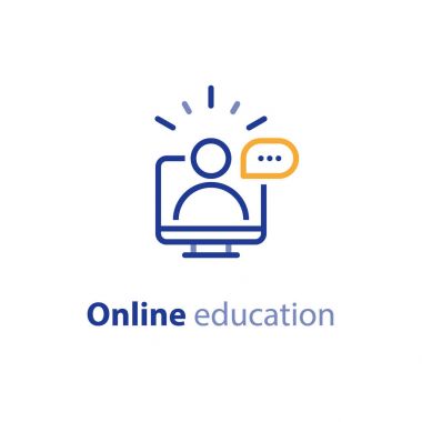Online Eğitim kavramı satır simgeler, kurslar, uzak öğrenme internet eğitim