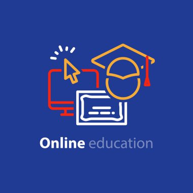 Online Eğitim kavramı satır simgeler, kurslar, uzak öğrenme internet eğitim
