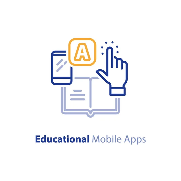 Application smartphone pour l'apprentissage, application mobile éducative, icône de ligne — Image vectorielle