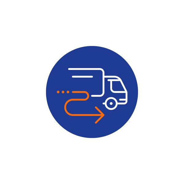 Consegna icona camion, trasporto ordine, servizi di distribuzione, concetto di delocalizzazione — Vettoriale Stock