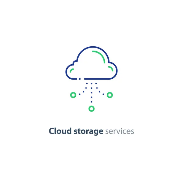 Online cloud storage, data aggregation concept line icon — Stock Vector