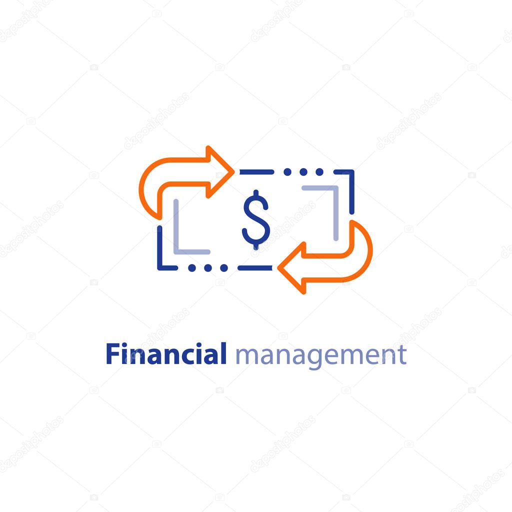 Money savings, investment plan, stock market, finance services, line icon