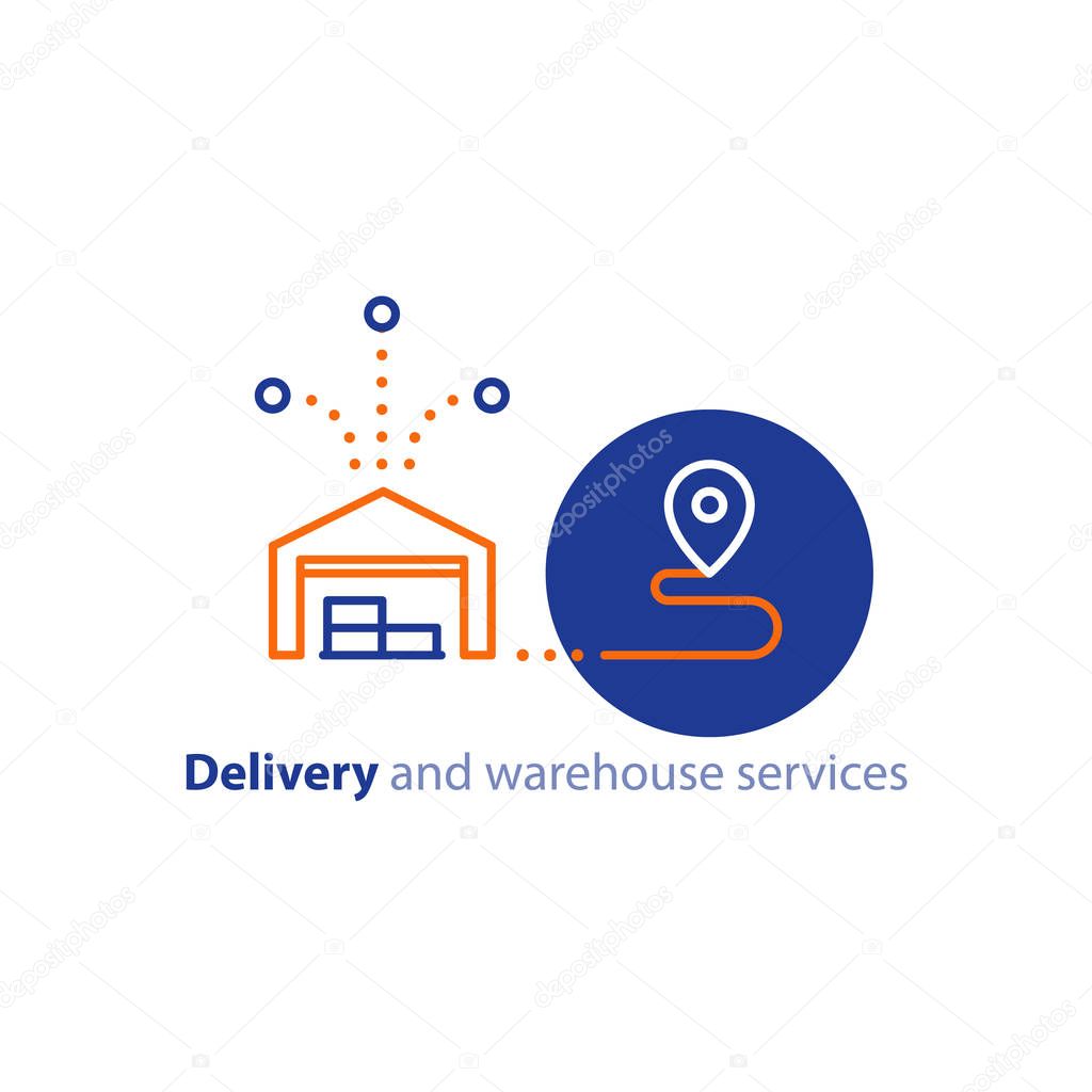 Delivery chain icon, order shipping, distribution warehouse services, relocation concept