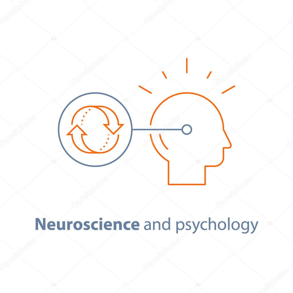 Neuroscience and psychology, bias concept, emotional intelligence, mindset, decision making, habit cycle, obsessive thinking, vector line icon, thin stroke