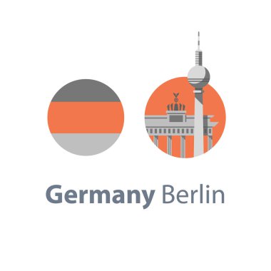 Berlin sembolü, Brandenburg Kapısı ve kule, Almanya seyahat hedef, ünlü, bayrak yuvarlak turizm kavramı