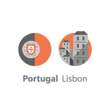 Lisbon, seyahat hedef, Portekiz, yuvarlak bayrak, turizm kavramı, evlerin grup