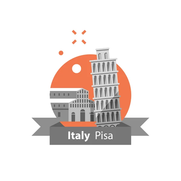 Torre de Pisa, símbolo de Italia, destino turístico, hito famoso, concepto de turismo, arquitectura italiana — Vector de stock