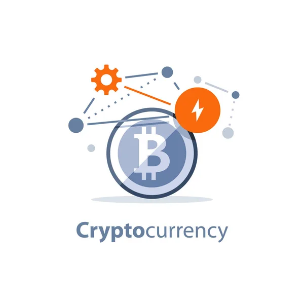 Investimento Bitcoin, tecnologia criptomoeda, inovações financeiras, conceito de dinheiro digital — Vetor de Stock
