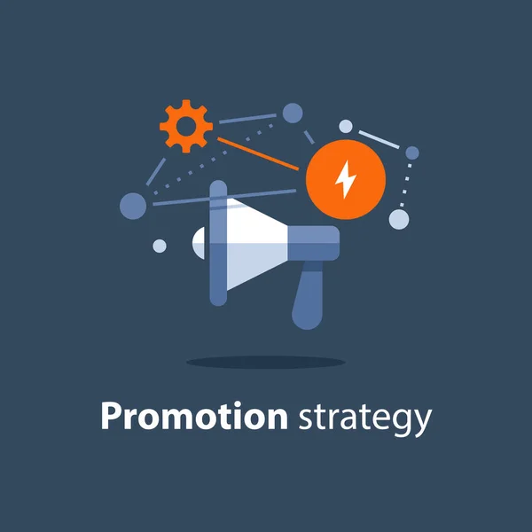 Icono de megáfono, plan de estrategia de marketing, anuncio de atención, concepto de relaciones públicas, campaña publicitaria — Vector de stock