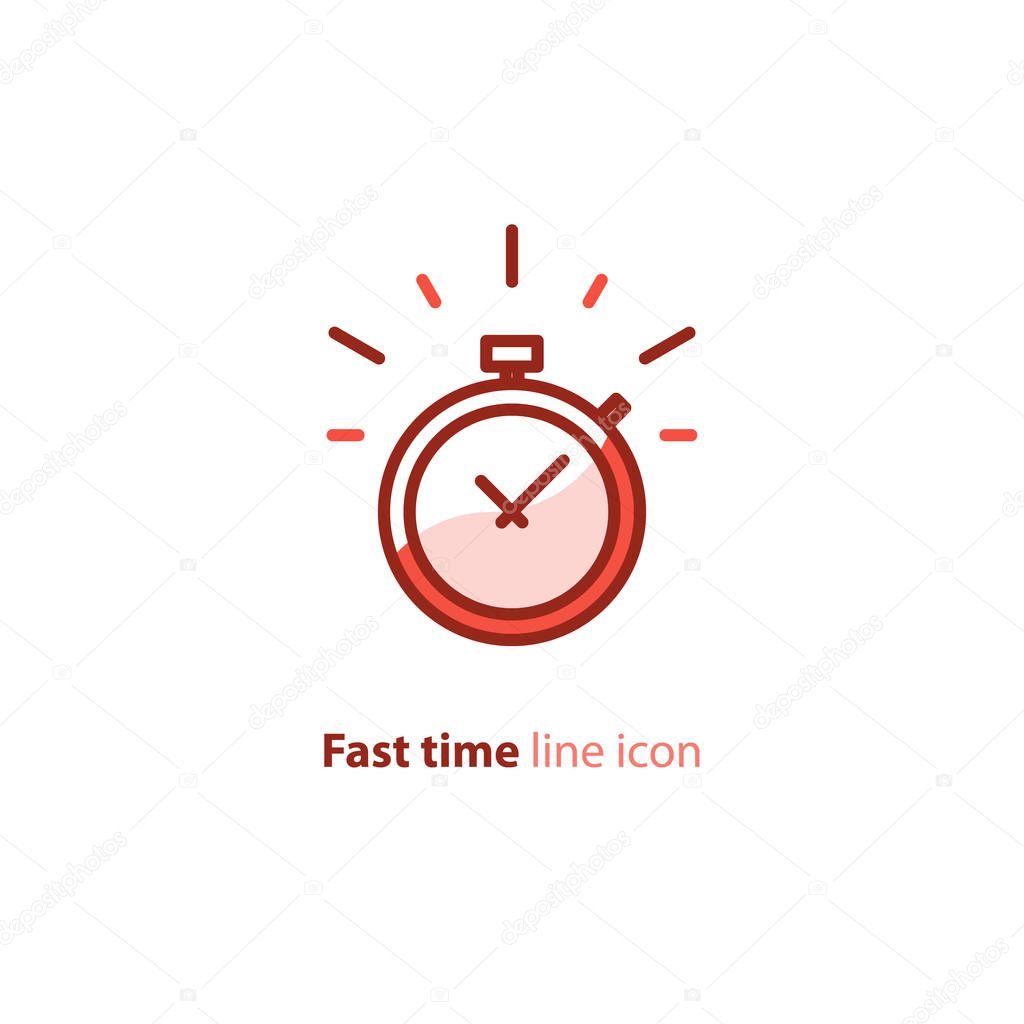 Quick services, fast delivery, deadline time, delay alarm, line icon