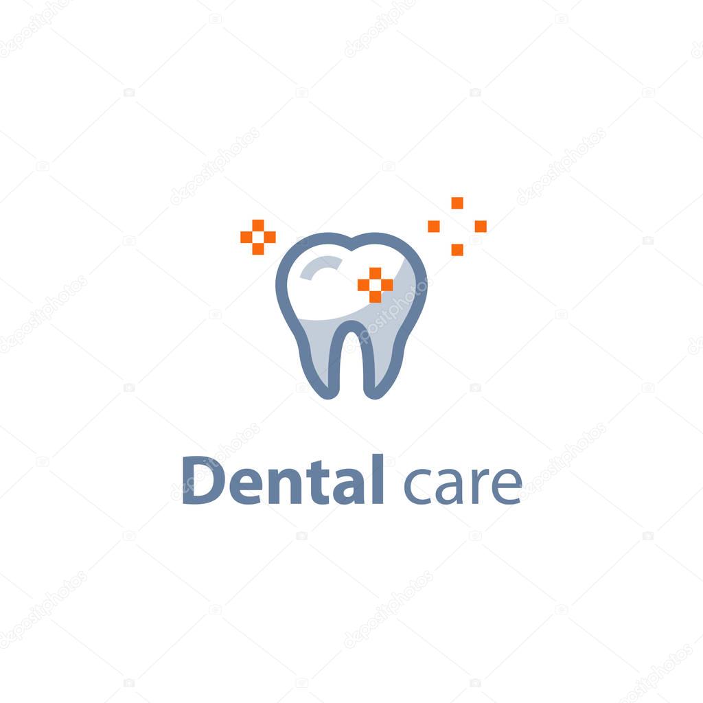 Dental care, prevention check up, hygiene and treatment, stomatology services, vector icon set