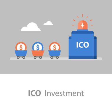 Business and finance, ICO investment, cryptocurrency token, stock market clipart