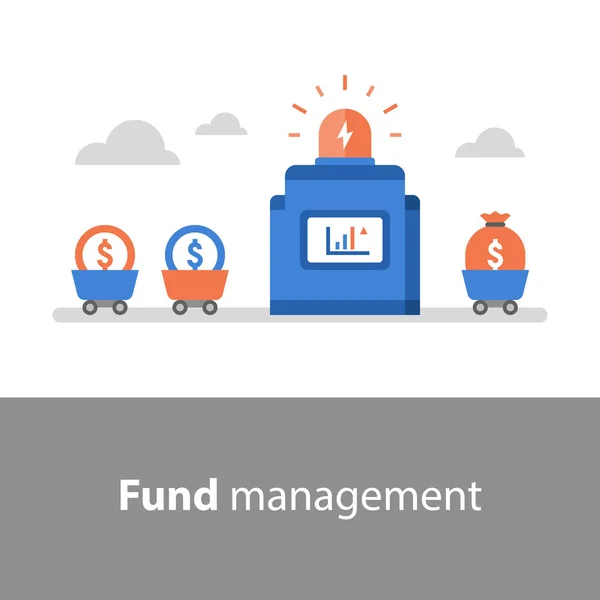 Analyse financière, gestion de fonds, retour sur investissement, levée de fonds, évaluation des risques, données boursières, capital-risque — Image vectorielle