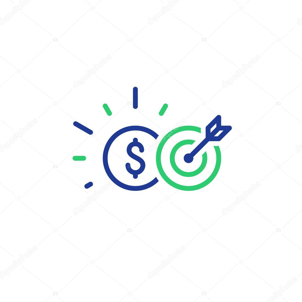 Financial target, credit score, funding concept, payment installment, vector line icon