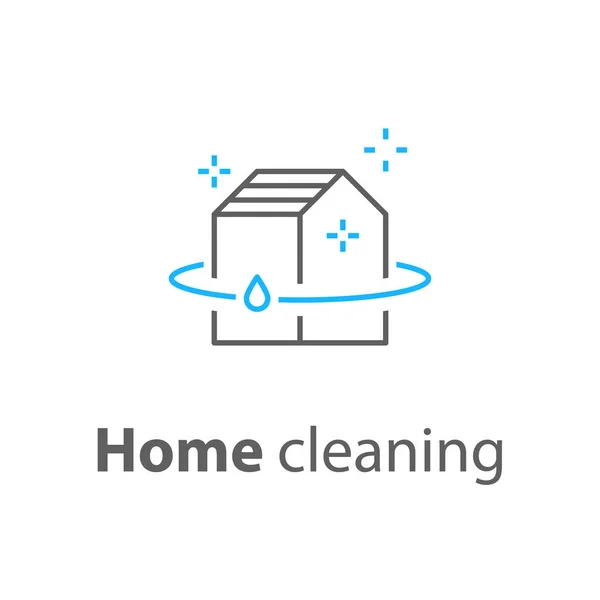 ホーム クリーニング サービス、配管修理ロゴ、家の衛生、ベクトルの線形アイコン — ストックベクタ