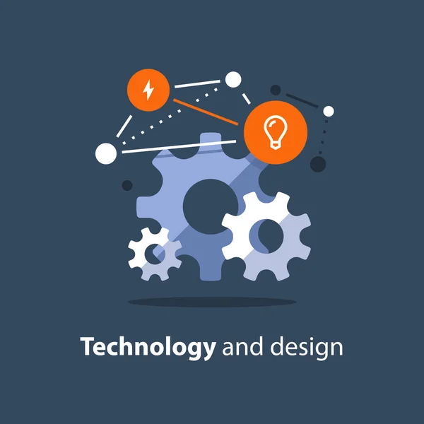 Megoldások, innovatív technológia, team munka fogalma, új üzleti tervezés, induló fejlesztés, rendszerintegráció — Stock Vector