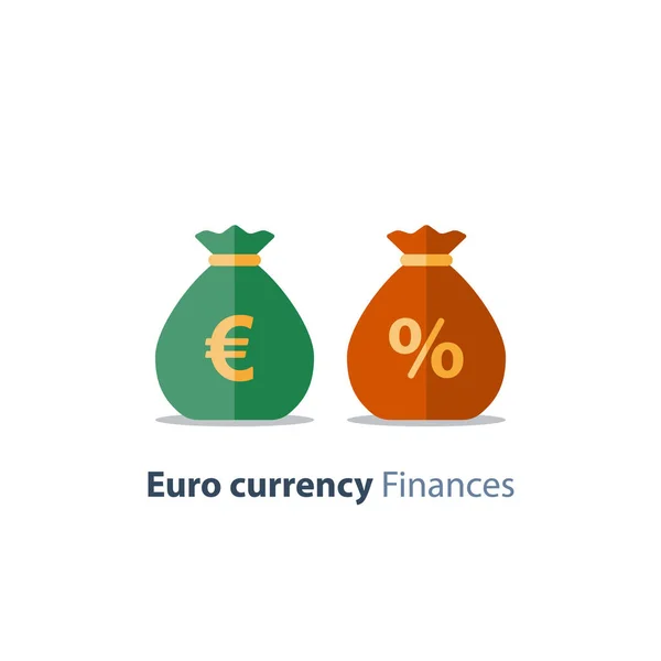 Borse, cartello euro, cambio valuta, risparmio e investimenti, soluzione finanziaria — Vettoriale Stock