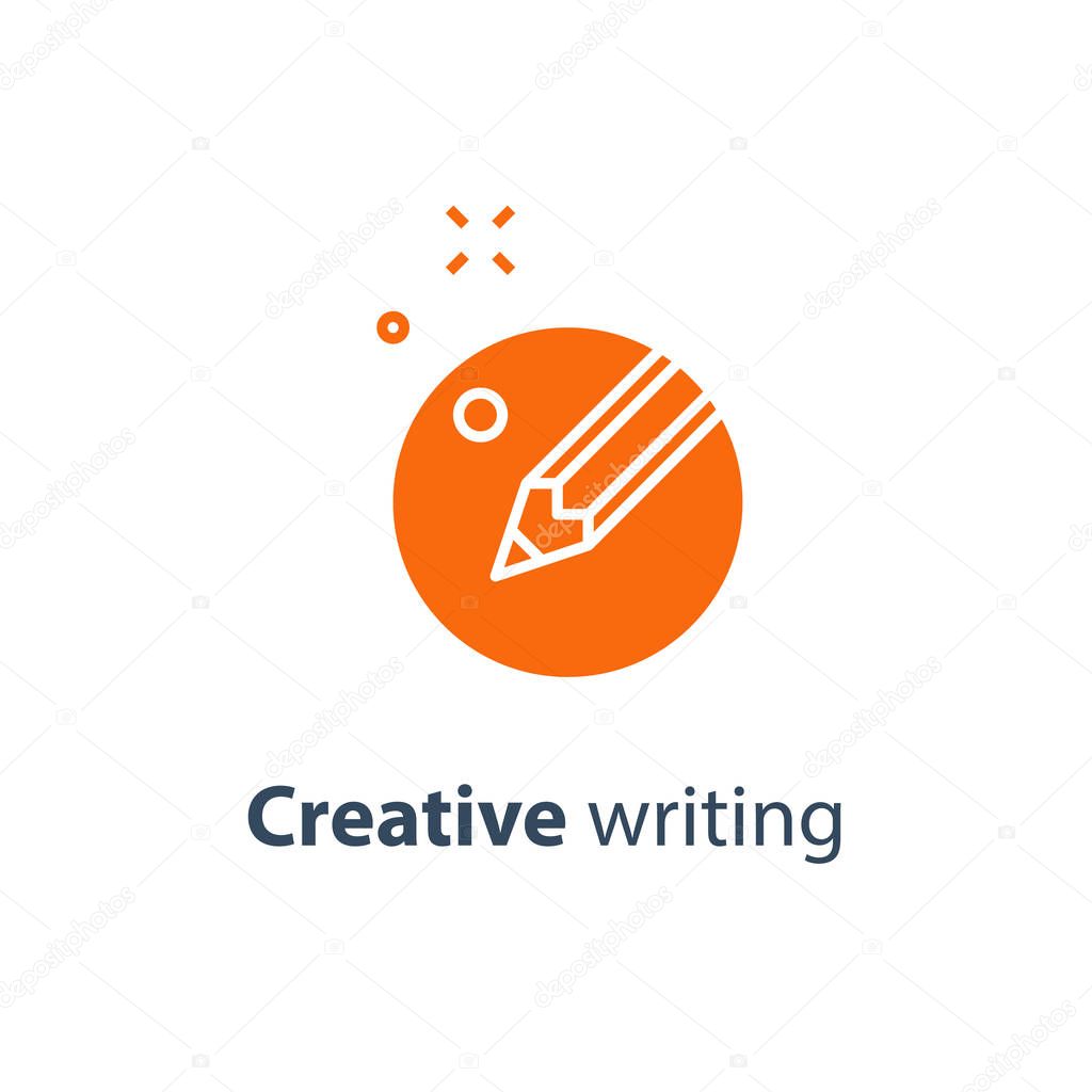 Content writing, creative storytelling concept, pencil in circle, copy writing, vector flat design icon